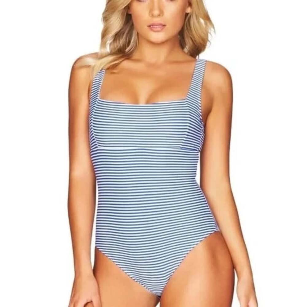 SEA LEVEL Women One Piece Sorento Stripe Swimsuit Sz 4 Blue Vacation hb-18